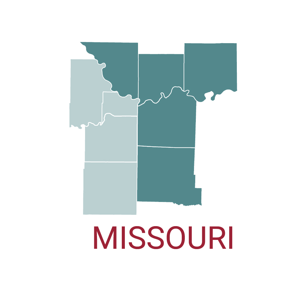 Map of MARC region highlighting Missouri MPO counties