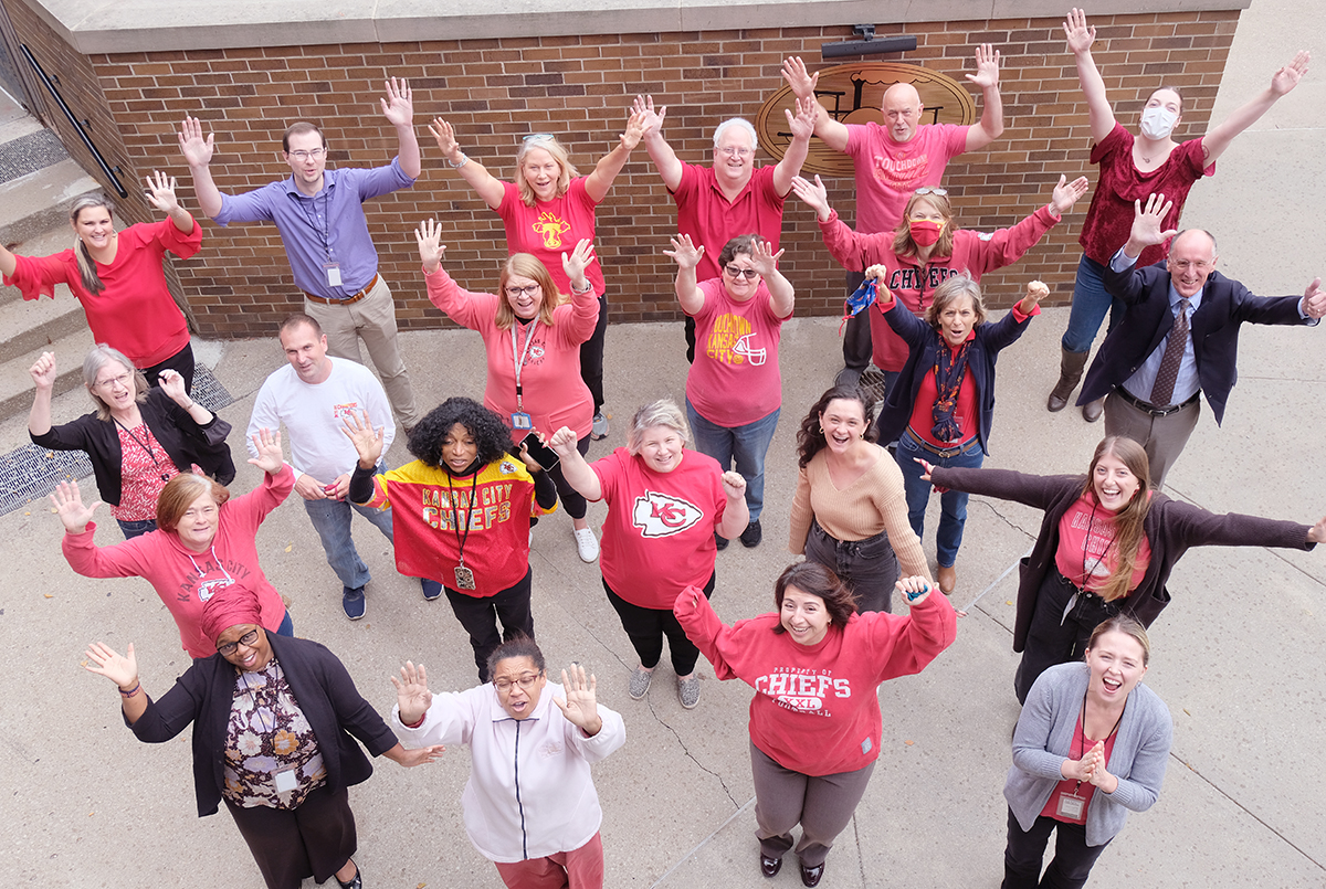 MARC staff wearing red to support the Kansas City Chiefs