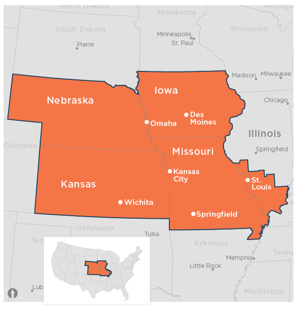 Map of participating states: Nebraska, Iowa, Missouri and Kansas