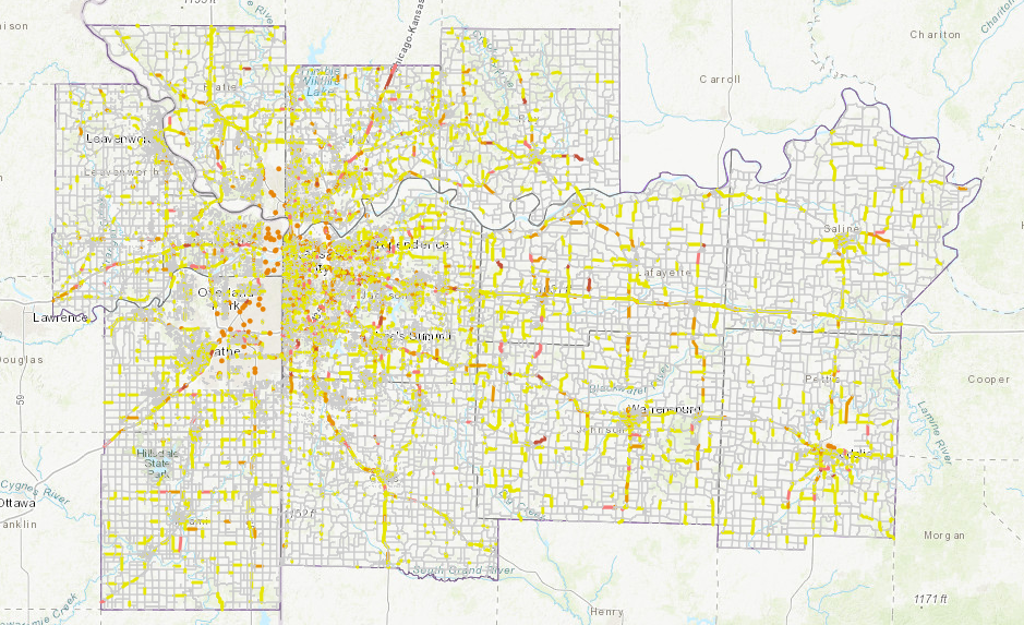 Map of crash locations in Destination Safe counties