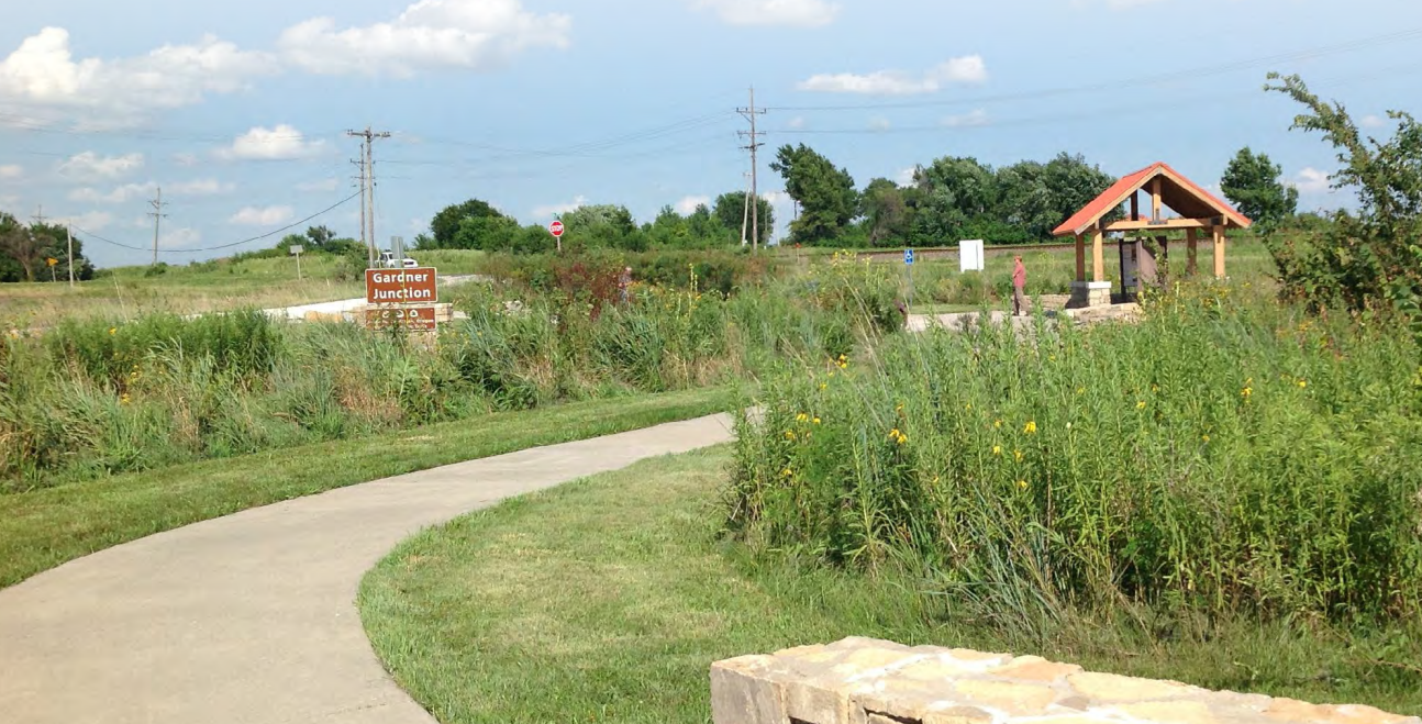 Trail and wildflowers at Gardner Junction of the historic trails