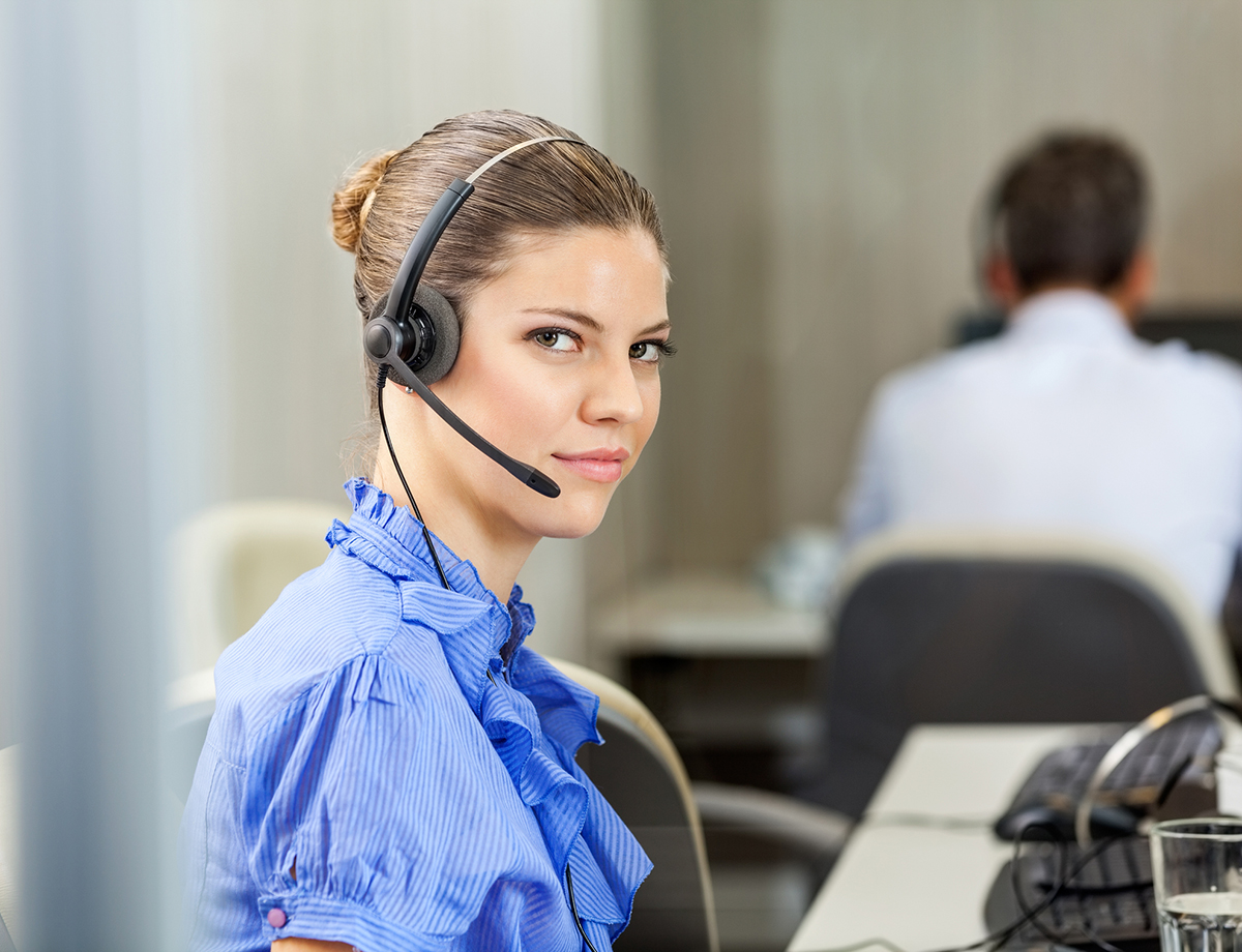 Customer service representative with headset