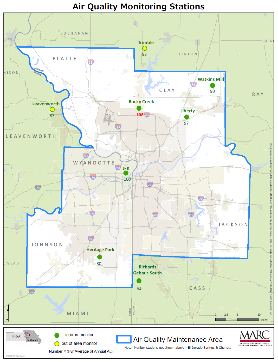 Map of air quality maintenance area