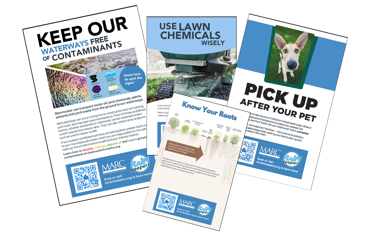 Collection of available water education materials about keeping waterways free of contaminants, using chemicals, pick up pet waste and know your roots. 