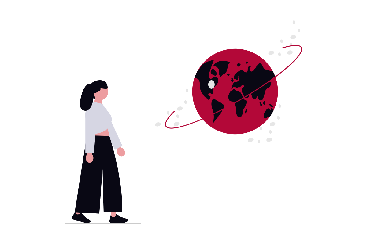 Illustration of a person with the Earth in the background
