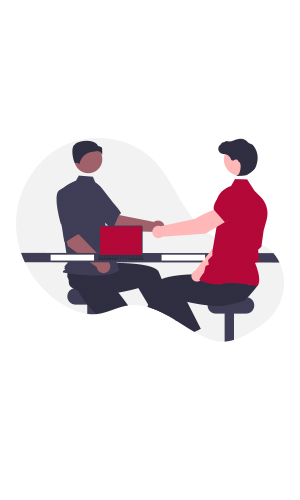 Illustration of people shaking hands during an interview