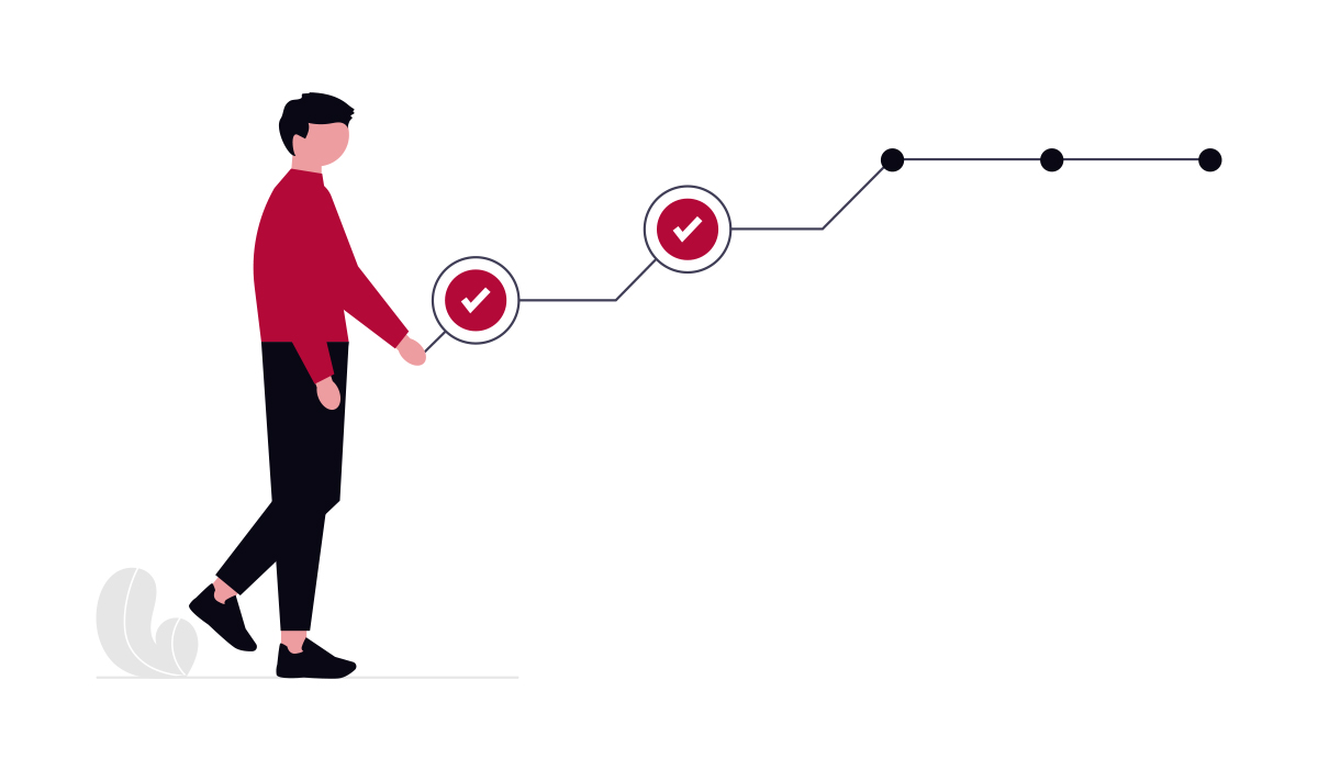 An illustration of a person walking through checkpoints on a timeline