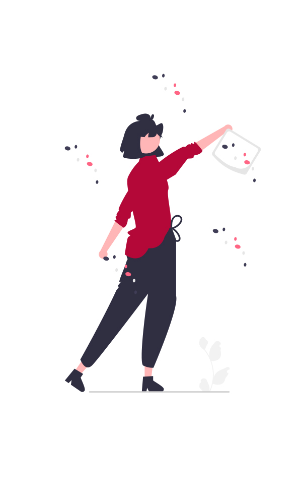 An illustration of a person surrounded by colorful dots