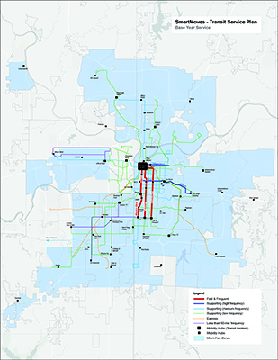 Thumbnail of the Smart Moves 10-year horizon transit service plan map