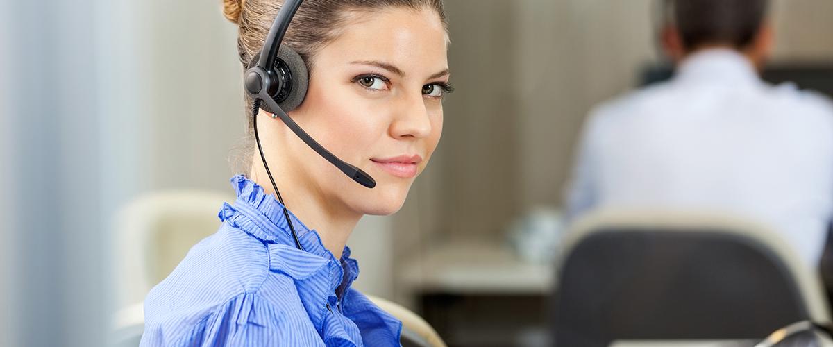 Customer service representative with headset