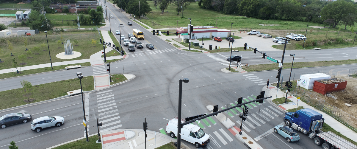 Aerial view of Independence Ave and Paseo intersection