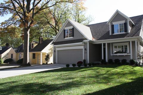 Suburban neighborhood with mature tree