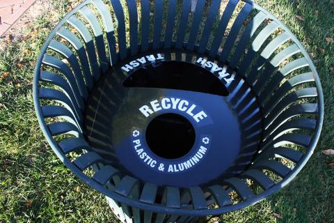 Recycling bin in public park