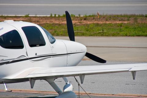 Propeller plane on runway