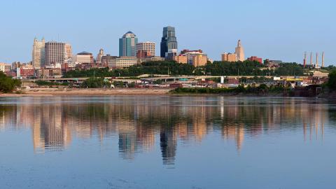 Downtown Kansas City and its reflection in the river