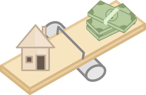 Drawing of a house on a scale with money