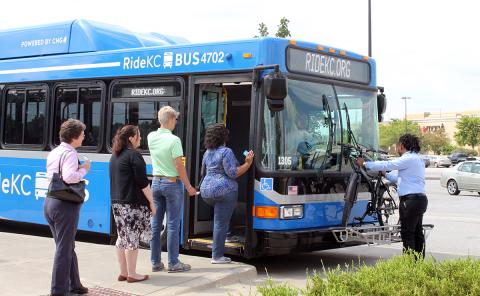Passengers boarding a RideKC bus