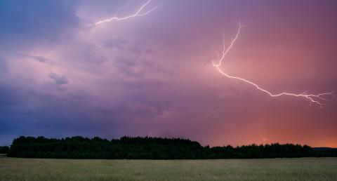 Thunderstorm during a sunset