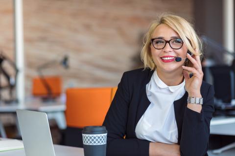 Customer service representative smiling
