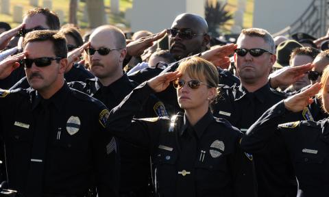 Group of police officers saluting