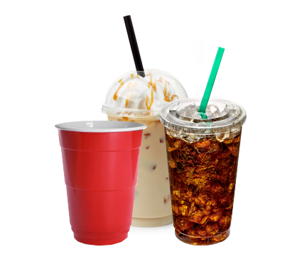Plastic cups and straws