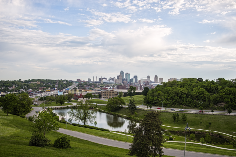 Kansas City skyline overlooking I35