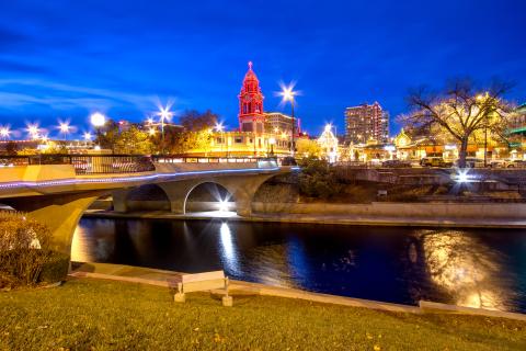 Plaza Christmas lights at night