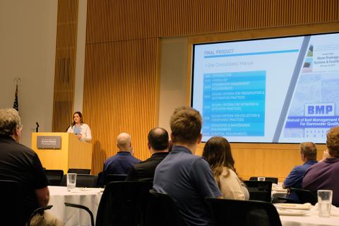 Speaker gives presentation on stormwater standards