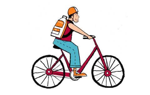 An illustration of a man riding a bicycle