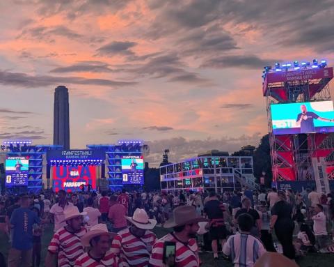 Liberty Memorial and FIFA Fan Fest during sunset