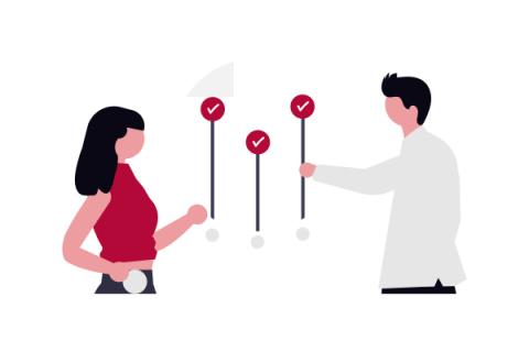 Illustration of two people working together on milestones