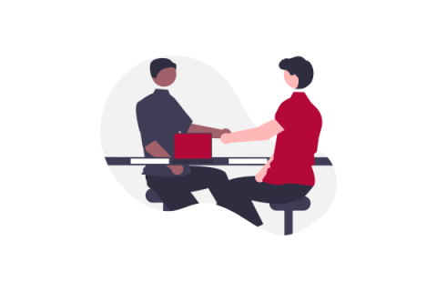 Illustration of people shaking hands at a table