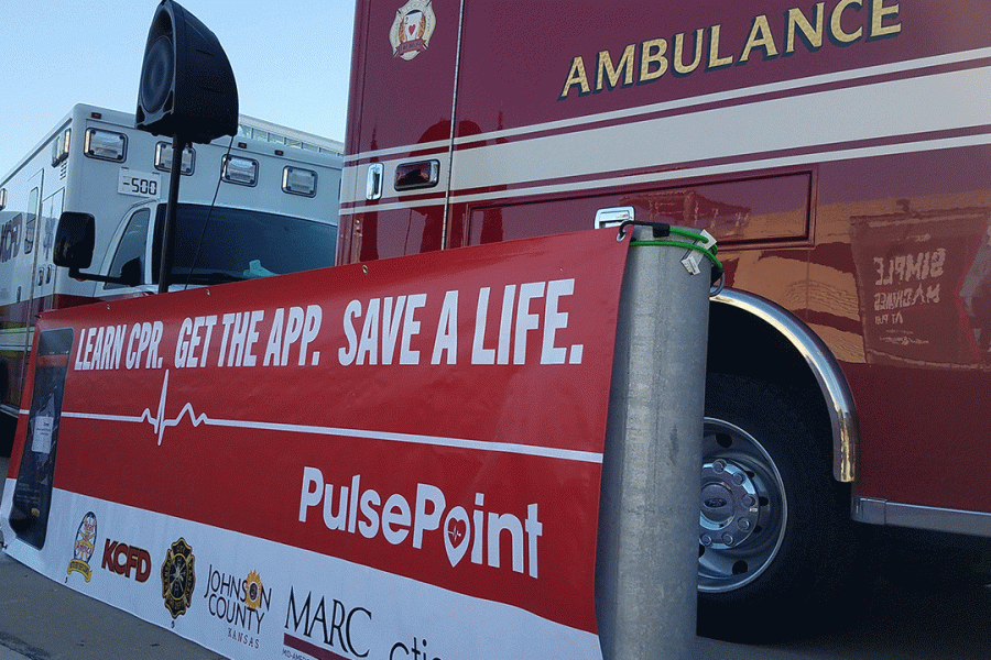 PulsePoint banner in front of emergency vehicles