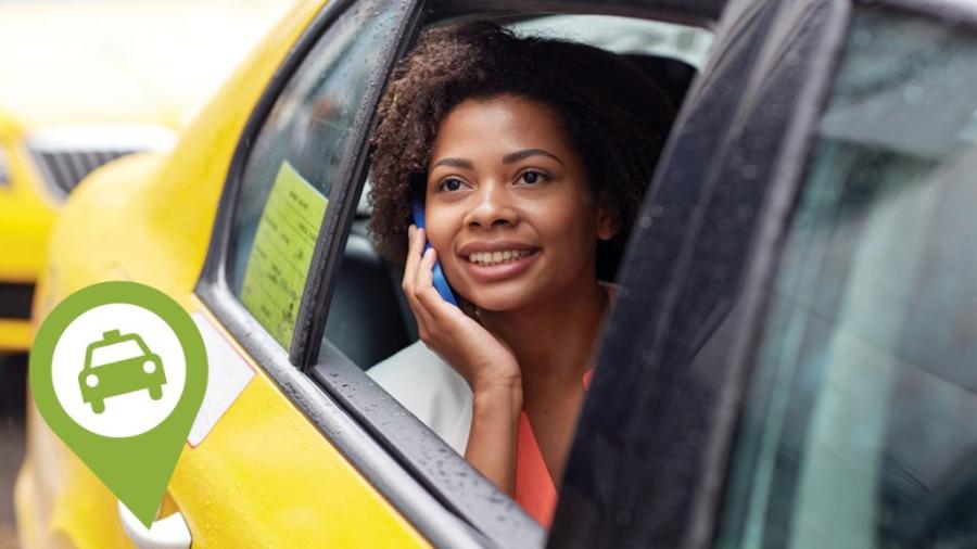 Woman on a phone in a cab