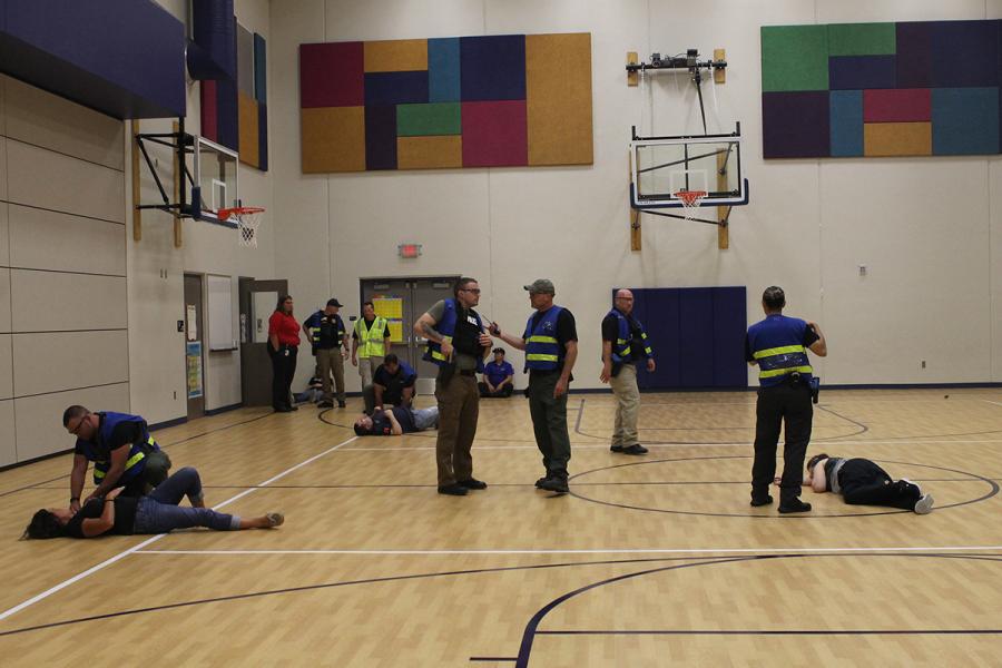 CCTA training exercise - victims and responders in a gym