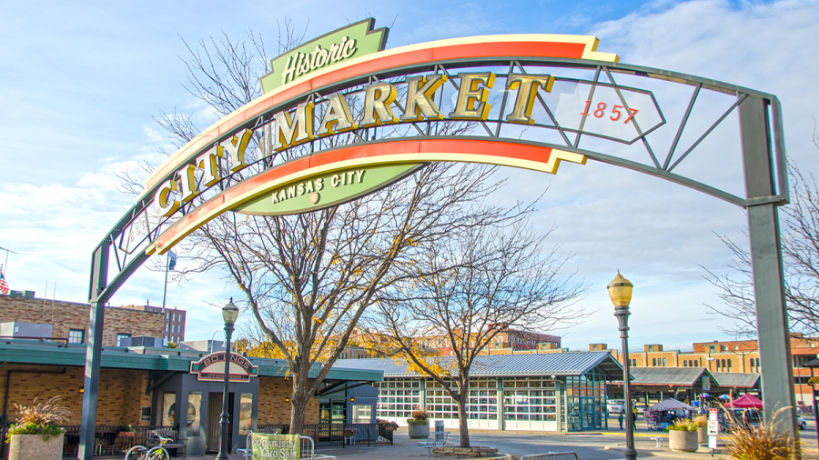 City Market entry arch in late fall