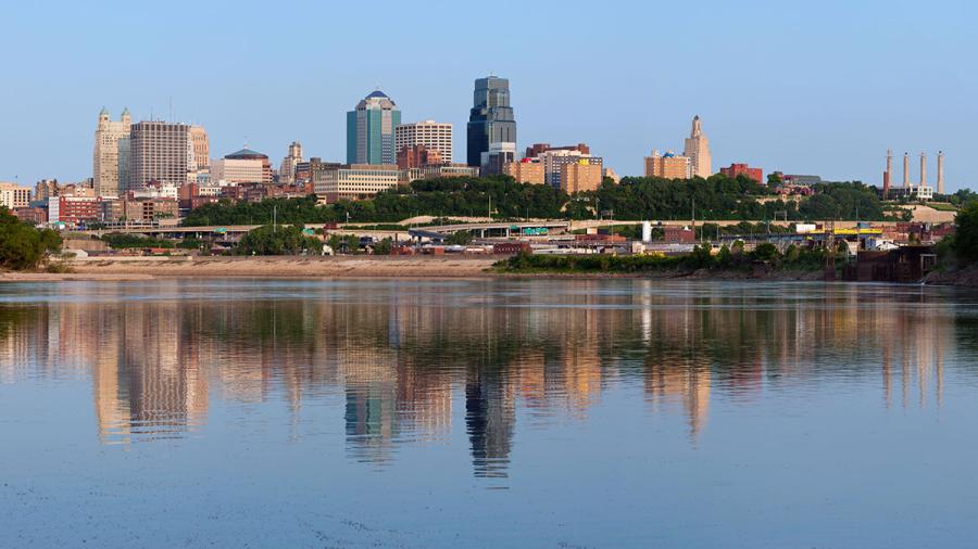 Downtown Kansas City and its reflection in the river