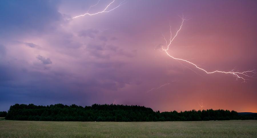 Thunderstorm during a sunset