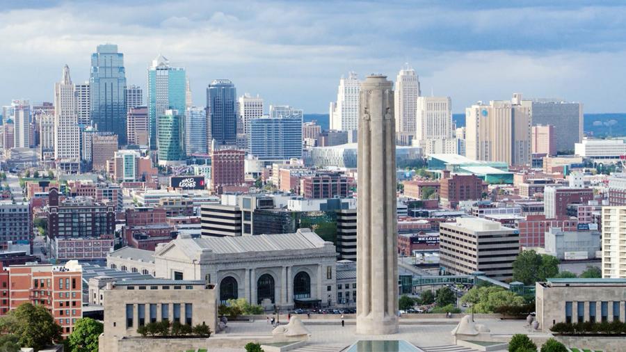Liberty Memorial with Kansas City skyline behind