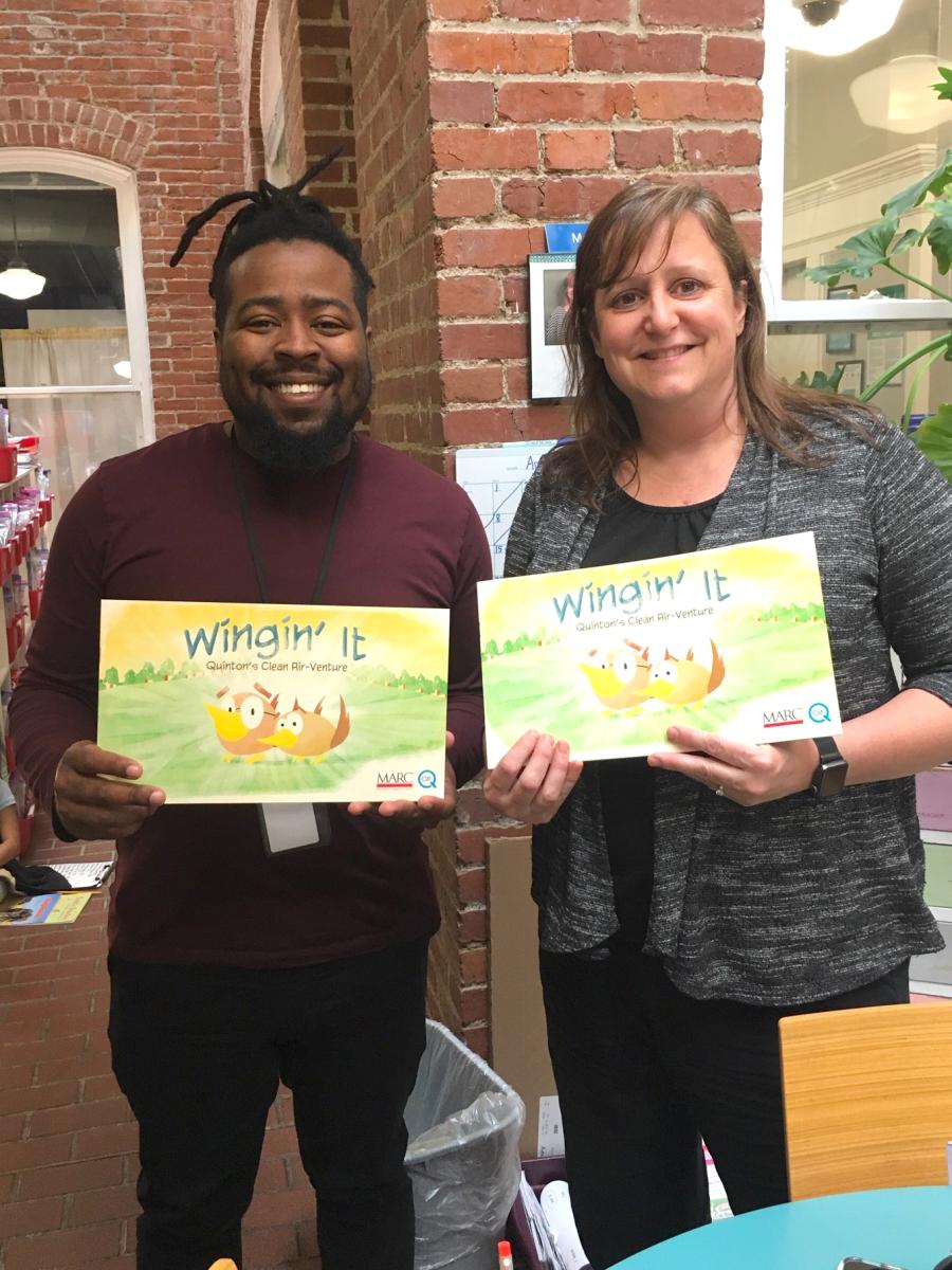 Royce Handy, air quality  intern, and Shannon Reasby, instructional specialist at Crossroads Academy – Quality Hill