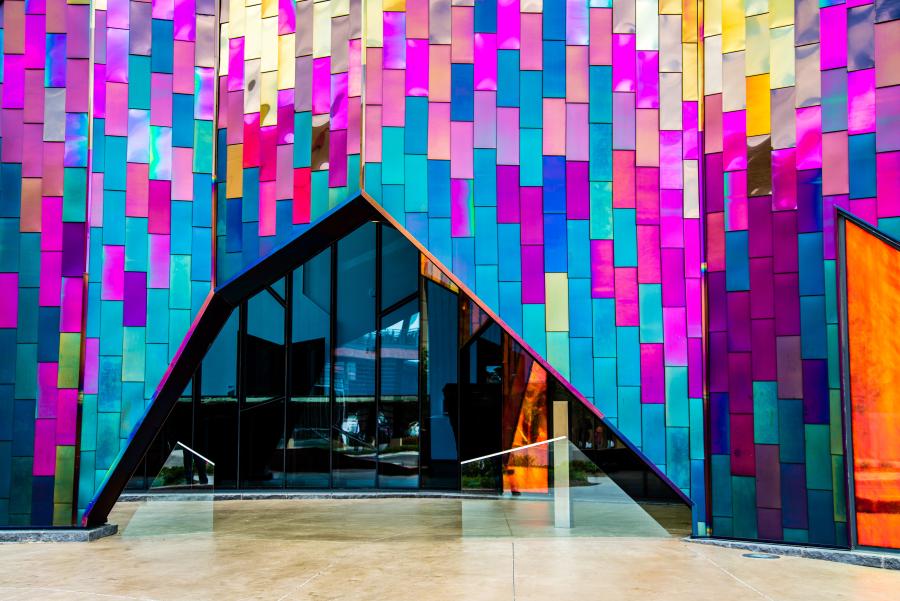 The Museum at Prairiefire in Overland Park, Kansas, features a colorful entrance.