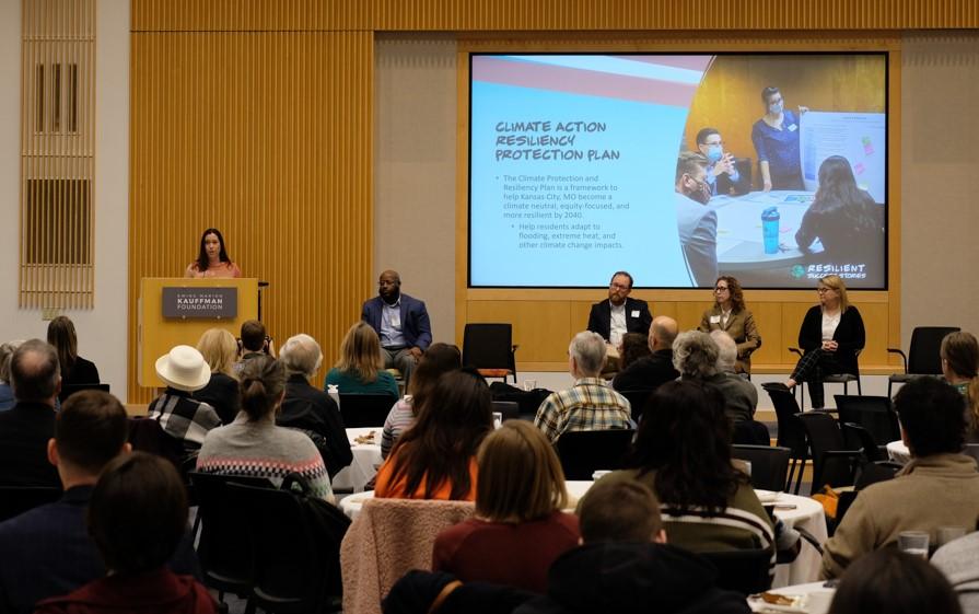 Lara Isch, Sustainability Manager for the City of Kansas City, Missouri, presenting her team's efforts in launching the city's Climate Protection and Resiliency Plan (CPRP)