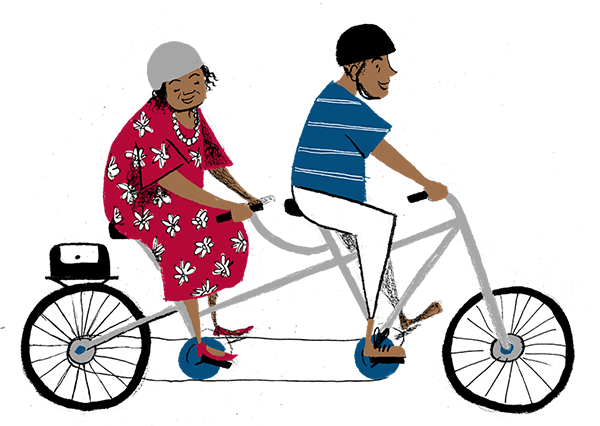 Illustration of a couple riding a tandem bike