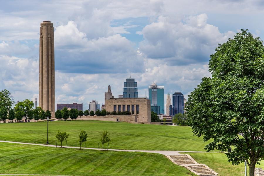 Liberty Memorial with clouds and the skyline