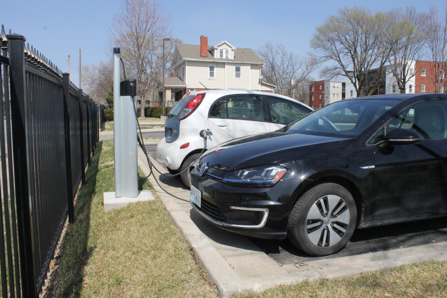 Two electric vehicles charing