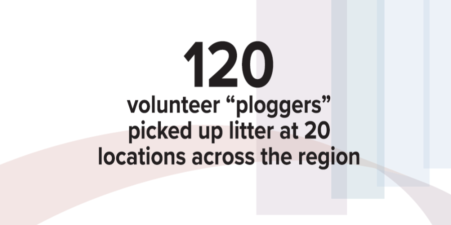 120 volunteer “ploggers” picked up litter at 20 locations