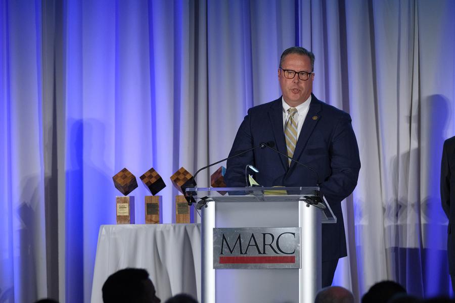 Chief Bryan Dehner accepting the Regional Leadership Awards