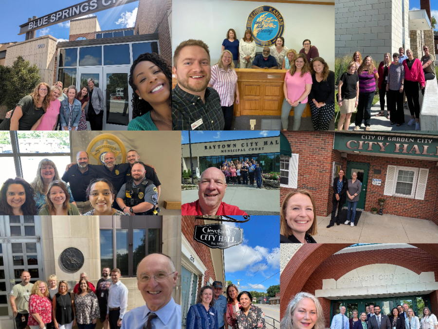 MARC Staff posed with various city workers in front of several City Halls for #CityHallSelfie Day.