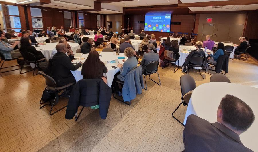 Attendees listen to the keynote speaker at the 2023 Greater Kansas City Workforce and Education Summit.