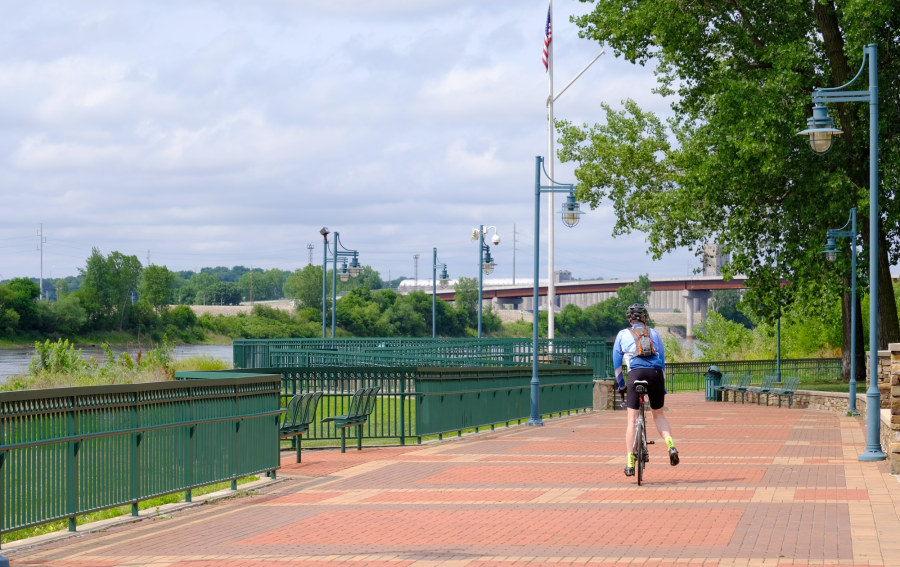 Cyclist on trail in Platte County